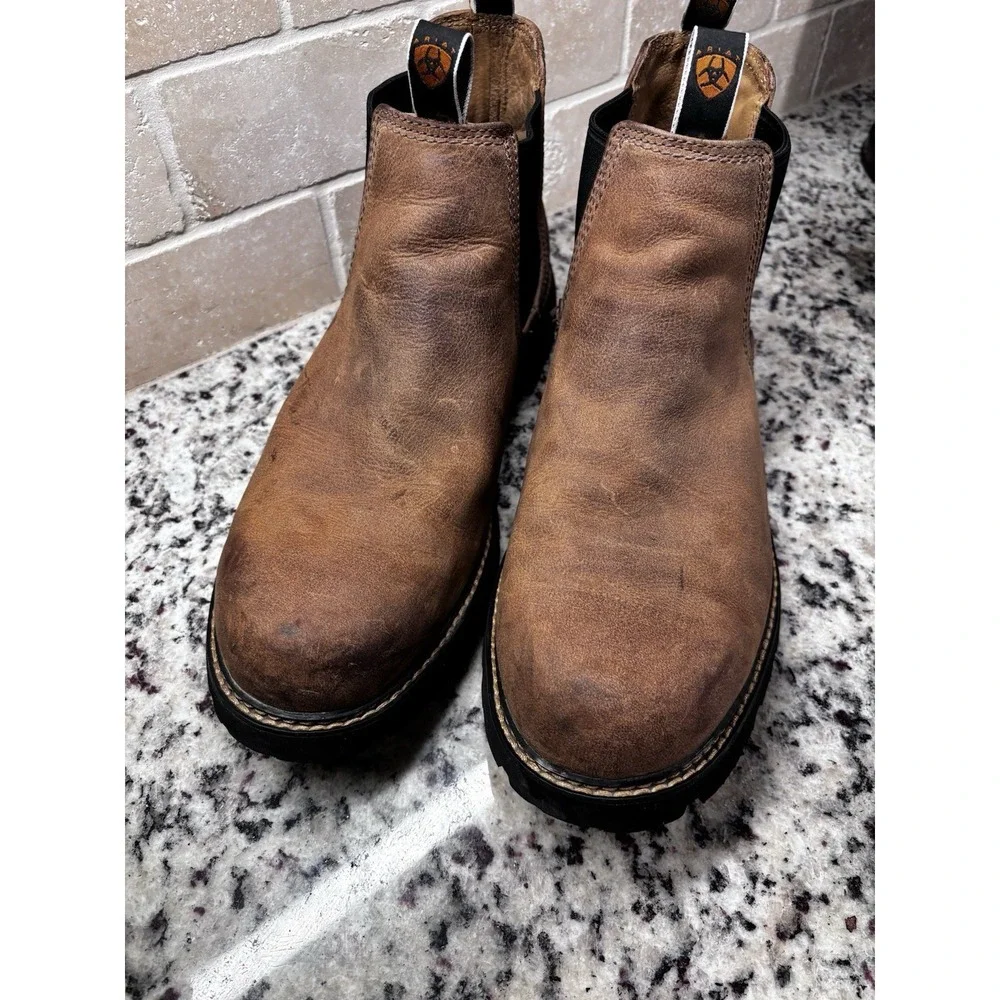Ariat Men's Spot Hog Chelsea Boots Composite Toe 14D Distressed‎ Brown Leather